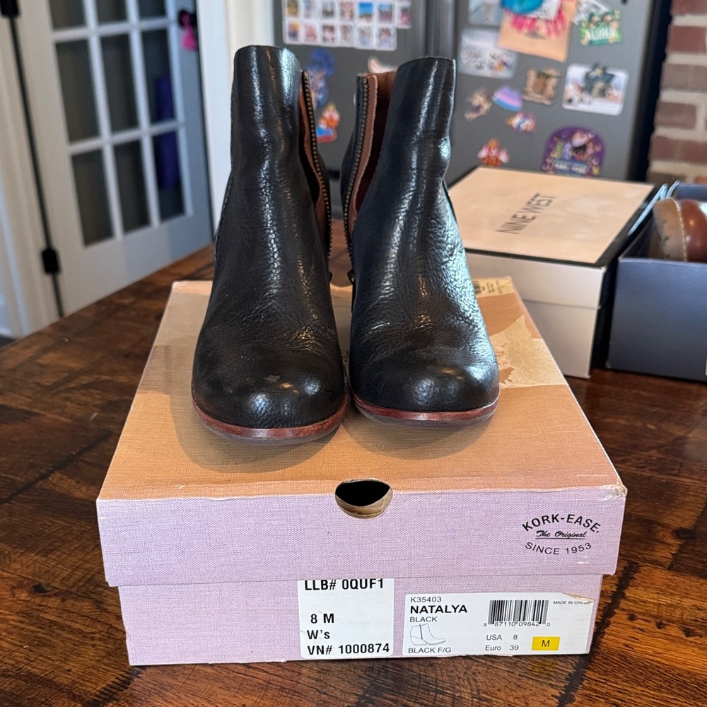 Kork-Ease Black Leather Ankle Boots